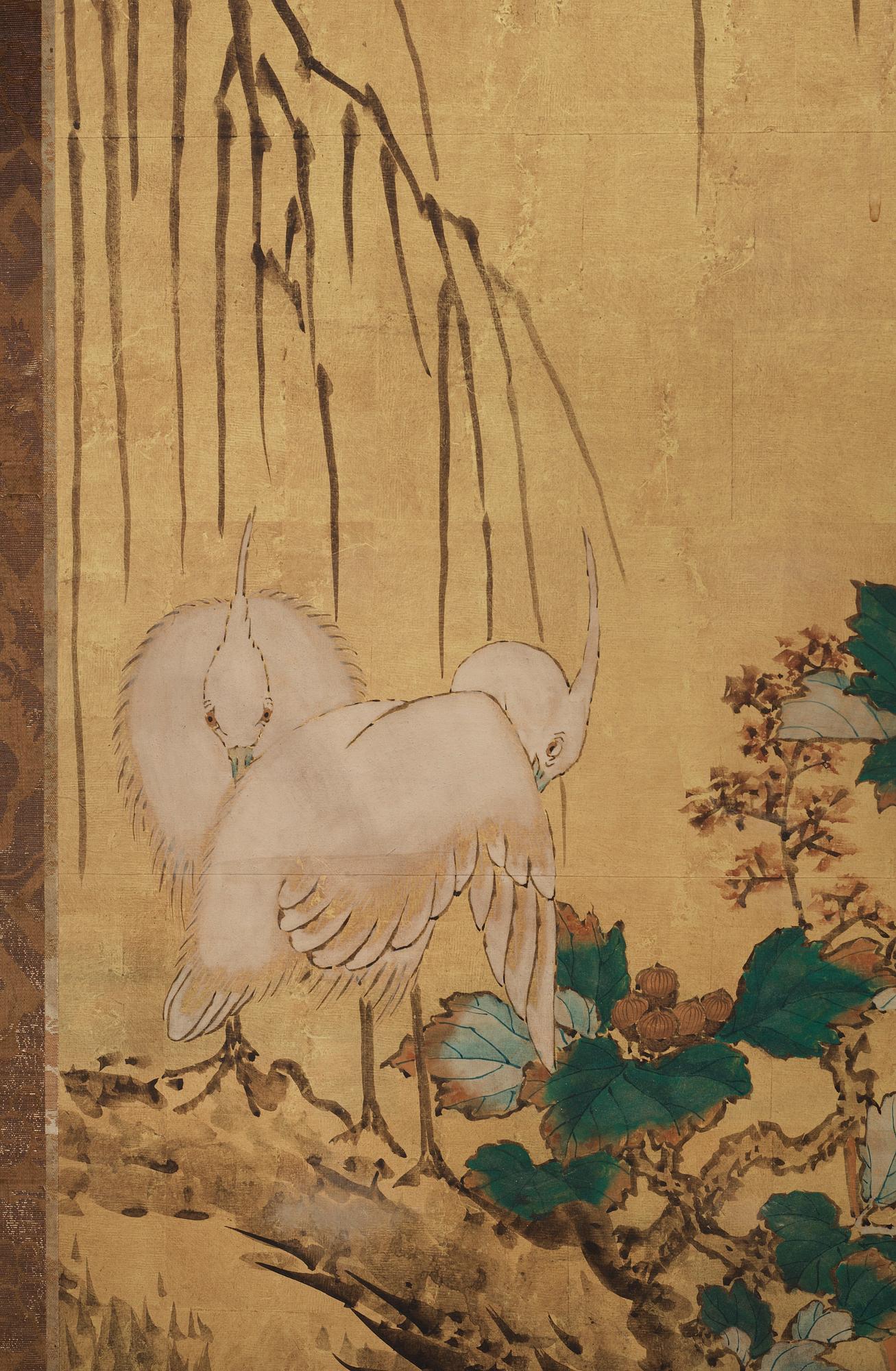 GOLVSKÄRM, 2 skärmar med tot 12 delar, Japan, 1800/1900-tal.