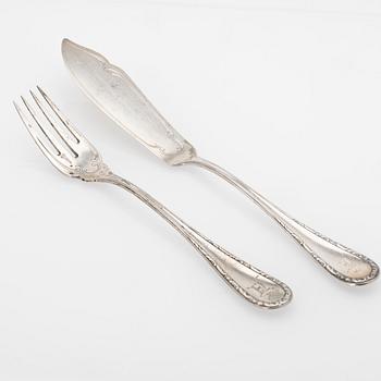 Fish cutlery, 22 pieces, silver, Germany.