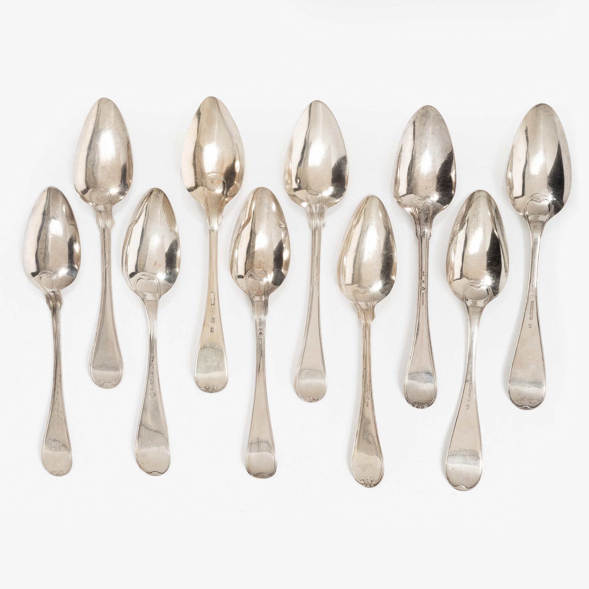 Matskedar, 10 st, silver, Sverige 1810-1859.