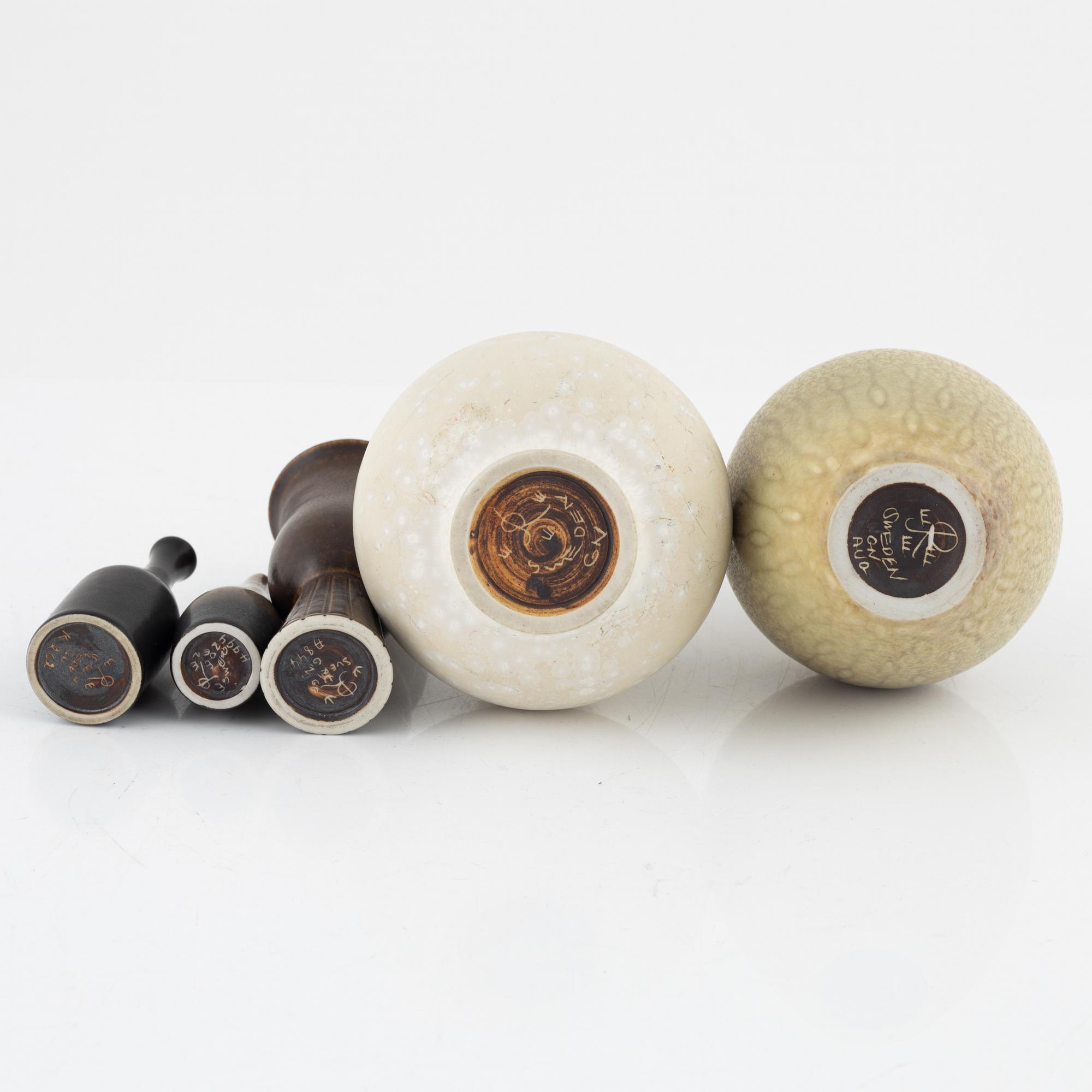 Gunnar Nylund, vaser, 5 st, skålar 4 st samt figurin, Rörstrand.