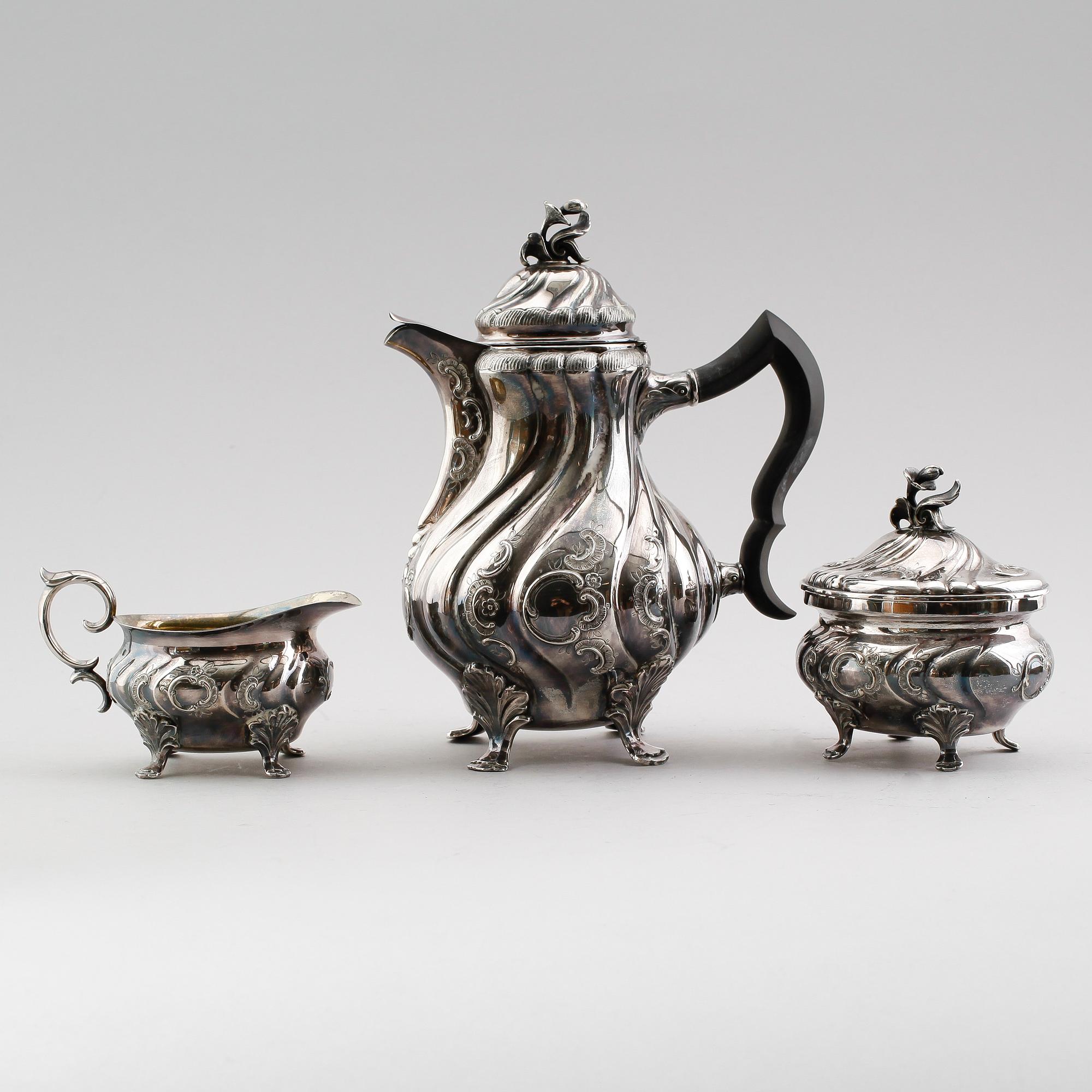 KAFFESERVIS, 3 delar, silver, CG Hallberg, Stockholm 1948. Vikt ca 1286 gram.