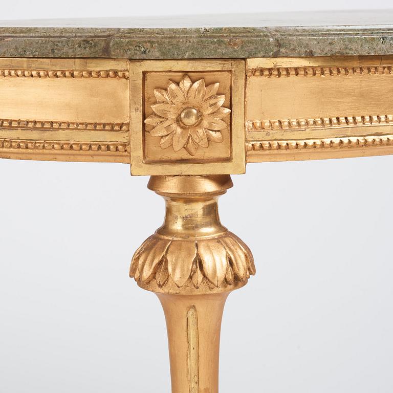 A Gustavian giltwood and marble console table, late 18th century.