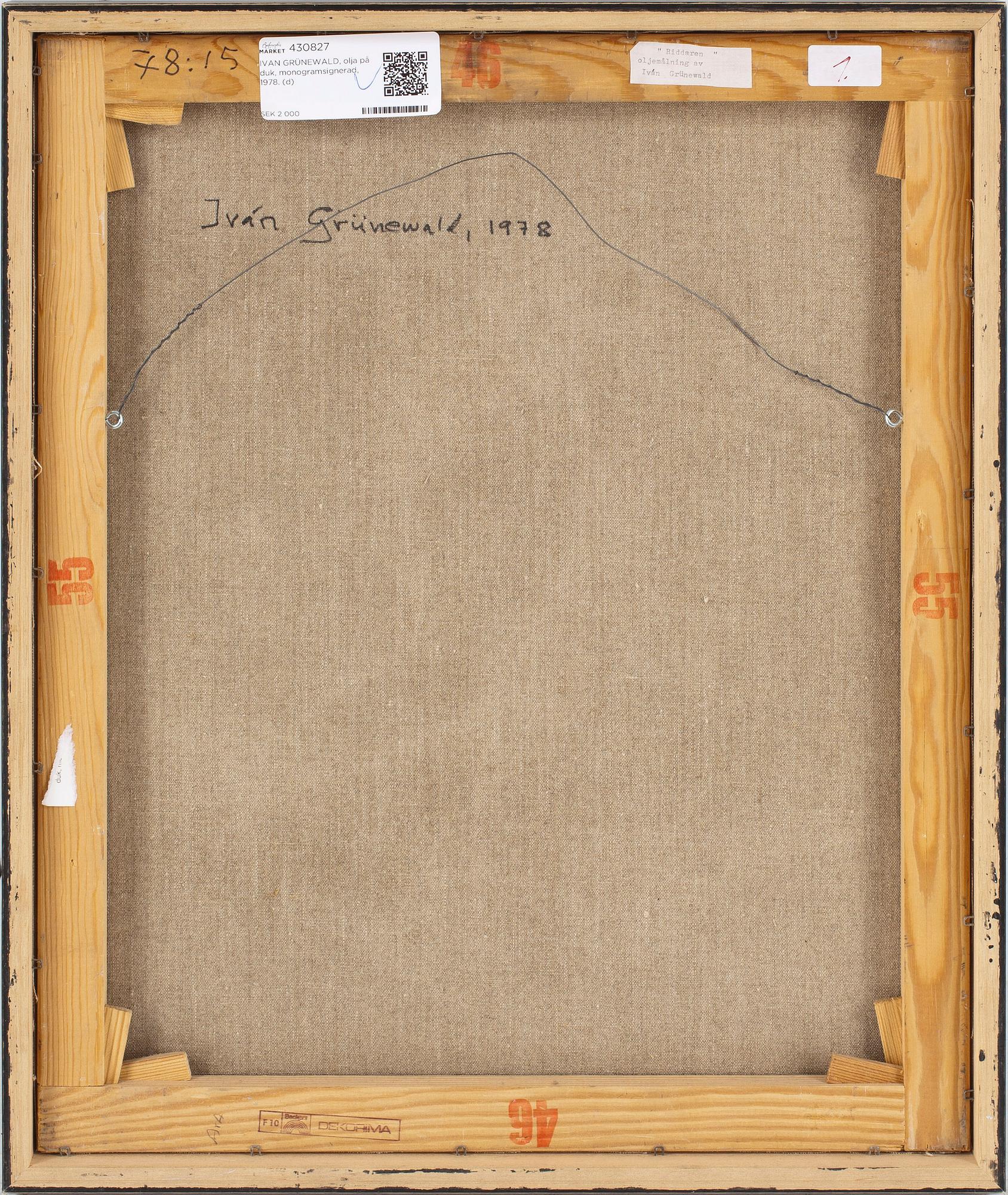 IVAN GRÜNEWALD, olja på duk, monogramsignerad, 1978.