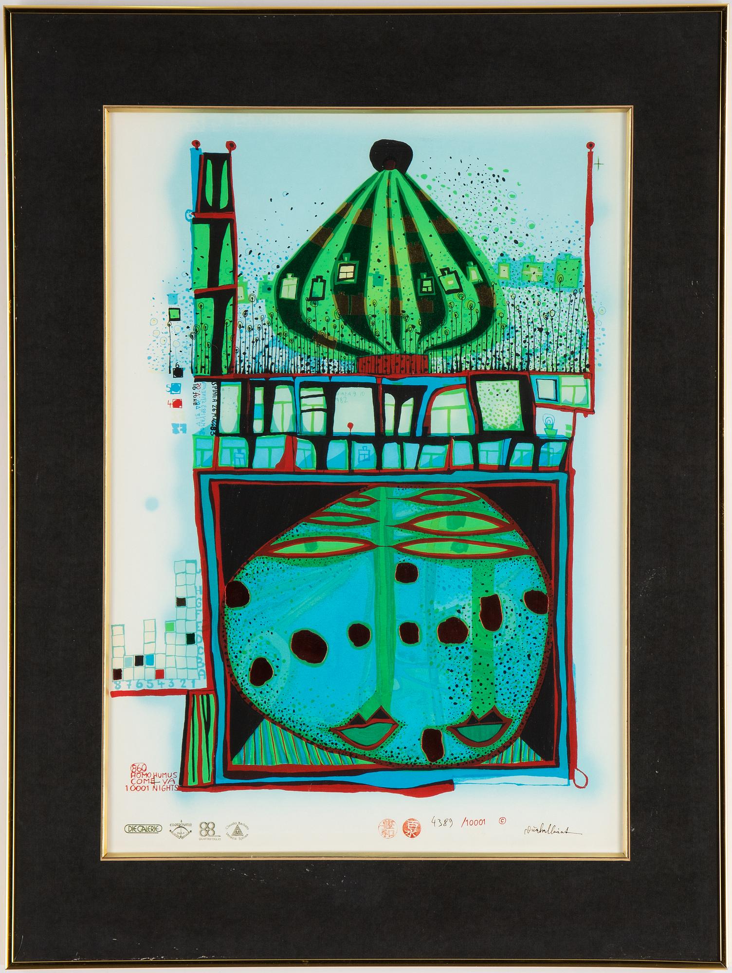 Friedensreich Hundertwasser, silkscreen in colours, numbered 4389/10001.