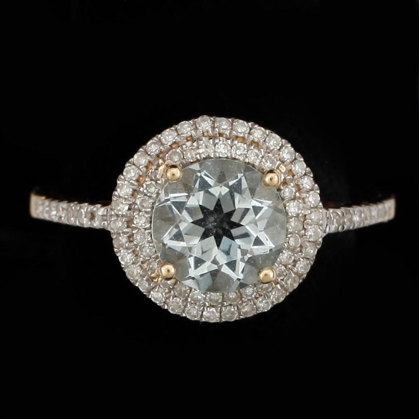 RING, 14k guld med akvamarin och diamanter. Vikt ca 3 gram.