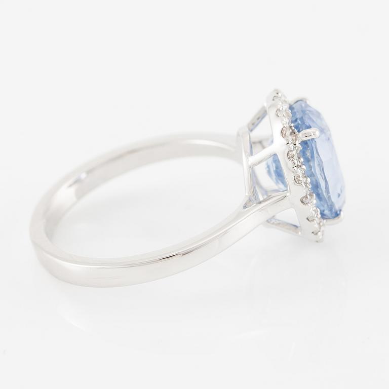 Ring 18K white gold with sapphire and brilliant-cut diamonds.
