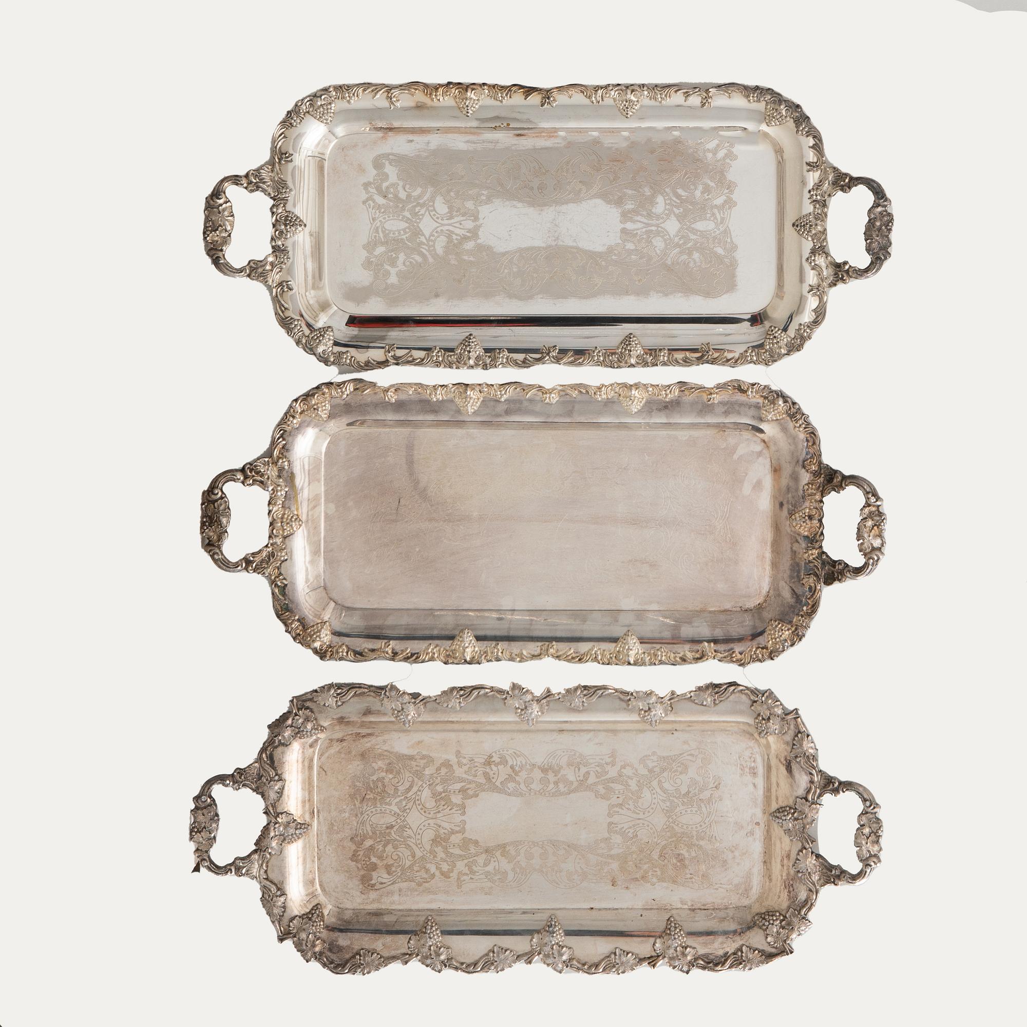 Trays 3 pcs Rococo style silverplate mid-20th century.