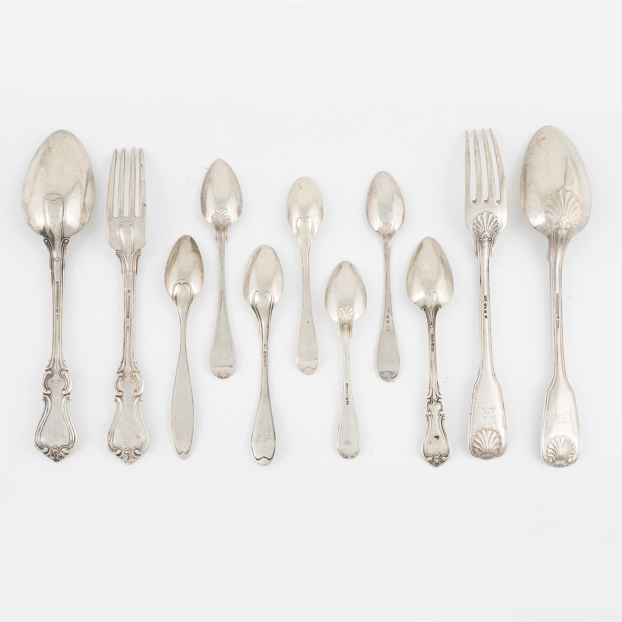A set of silver cutlery, among others Emanuel Forssman, Växjö, 1855.