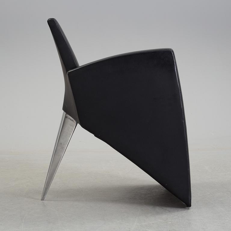 A Philippe Starck 'J Serie Lang' black leather and cast aluminium lounge chair, by Aleph, Italy.
