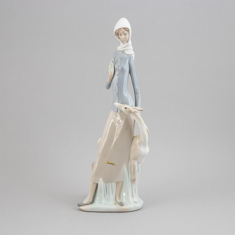 A Lladro porcelain figure of a lady with a dog, Spain, 20th Century.