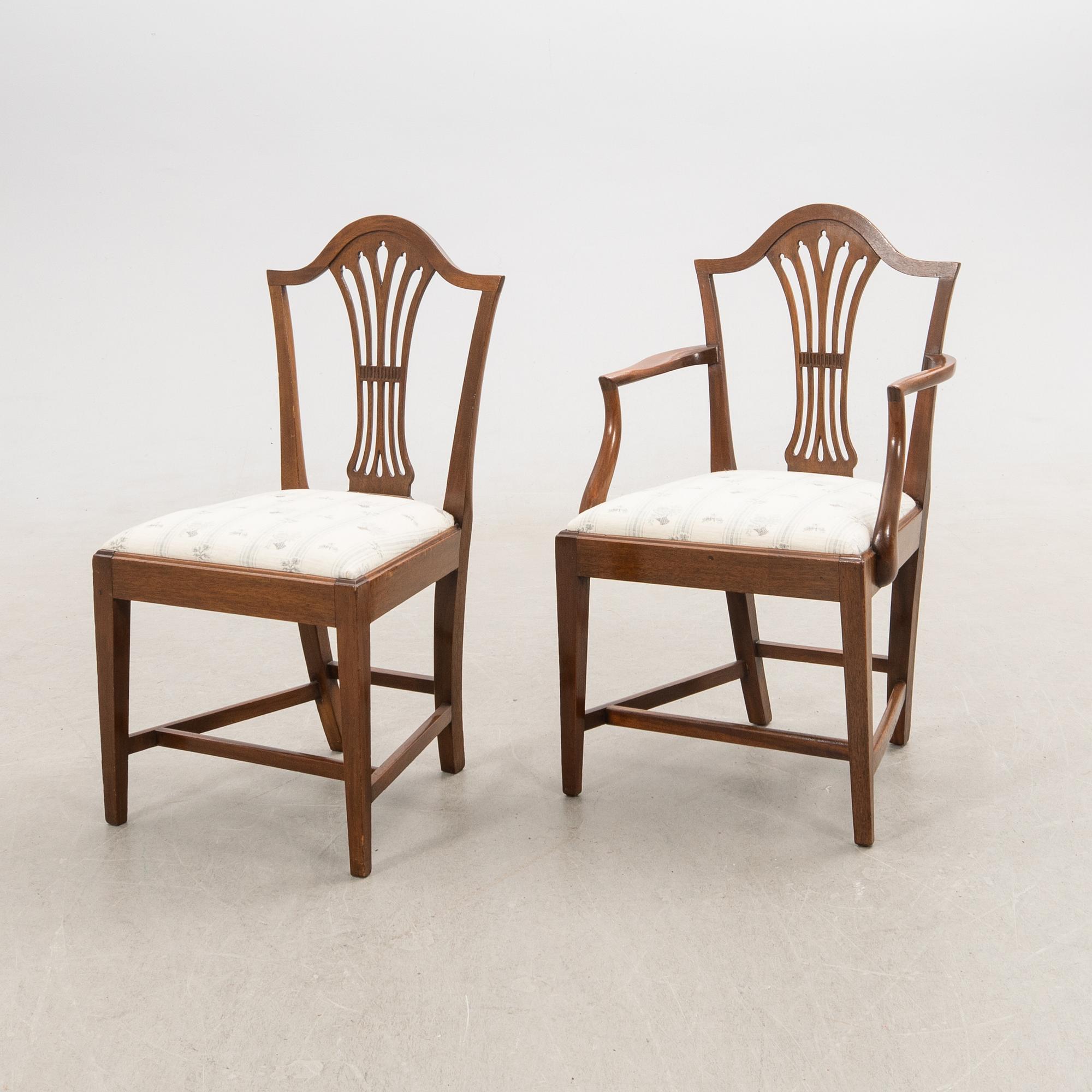 Chairs 10 pcs and armchairs 1 pair Chippendale style England circa 1900.