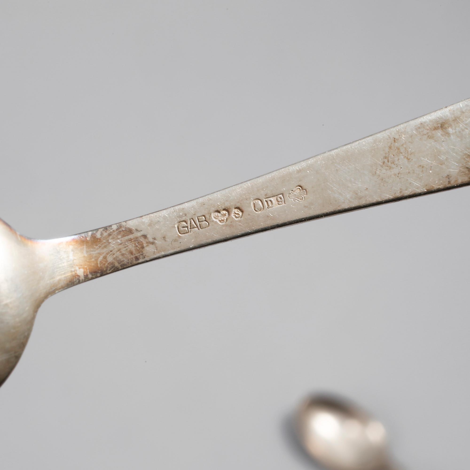 KAFFESKEDAR, 12 st, silver, "Rosenholm", Jacob Ängman, GAB, omkring 1900-talets mitt. Vikt 140 gram.