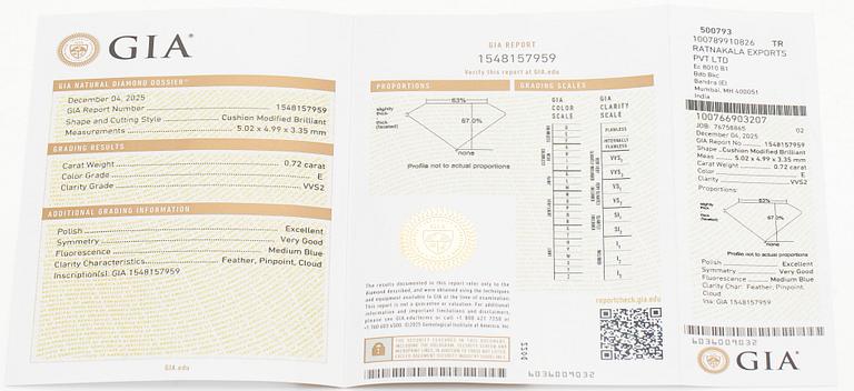 Korvakorut, tyynynmuotoiset briljanttihiotut timantit, yhteensä 1,48 ct, 14K valkokultaa.