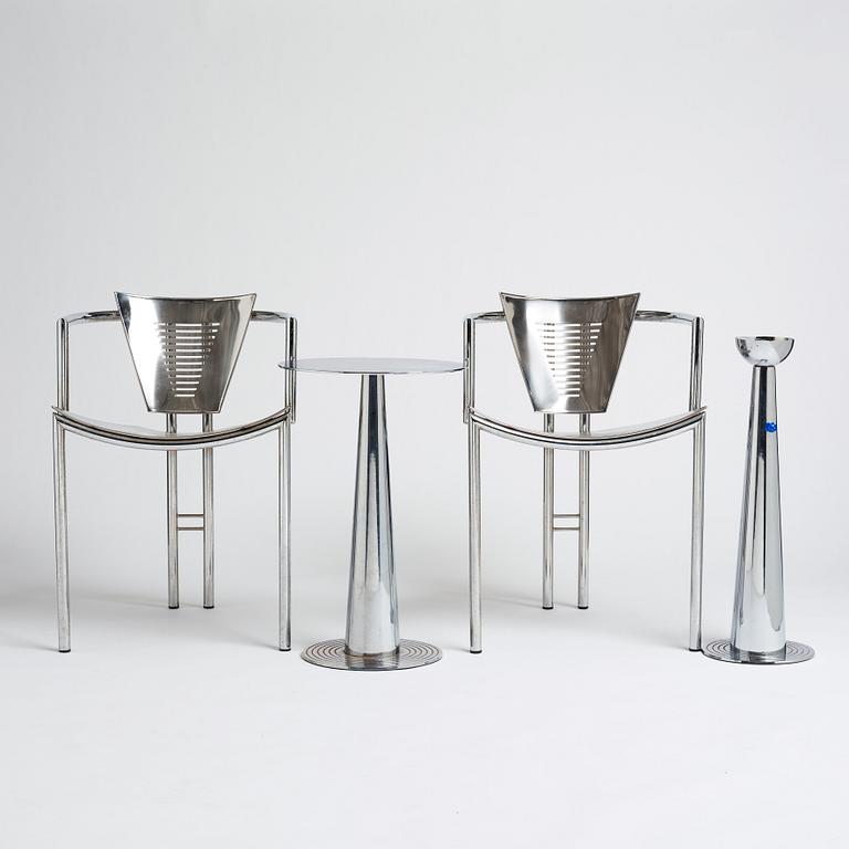 Ronald Cecil Sportes, 'Sum up', a pair of chairs, a table and an ashtray, for J.G. Furniture Systems Inc. USA, post 1982.