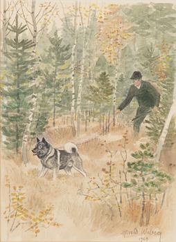 Harald Wiberg, Elkhound and hunter.