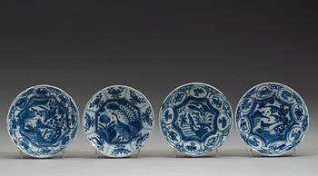A set of nine blue and white kraak dishes, Ming dynasty, Wanli (1572-1620).