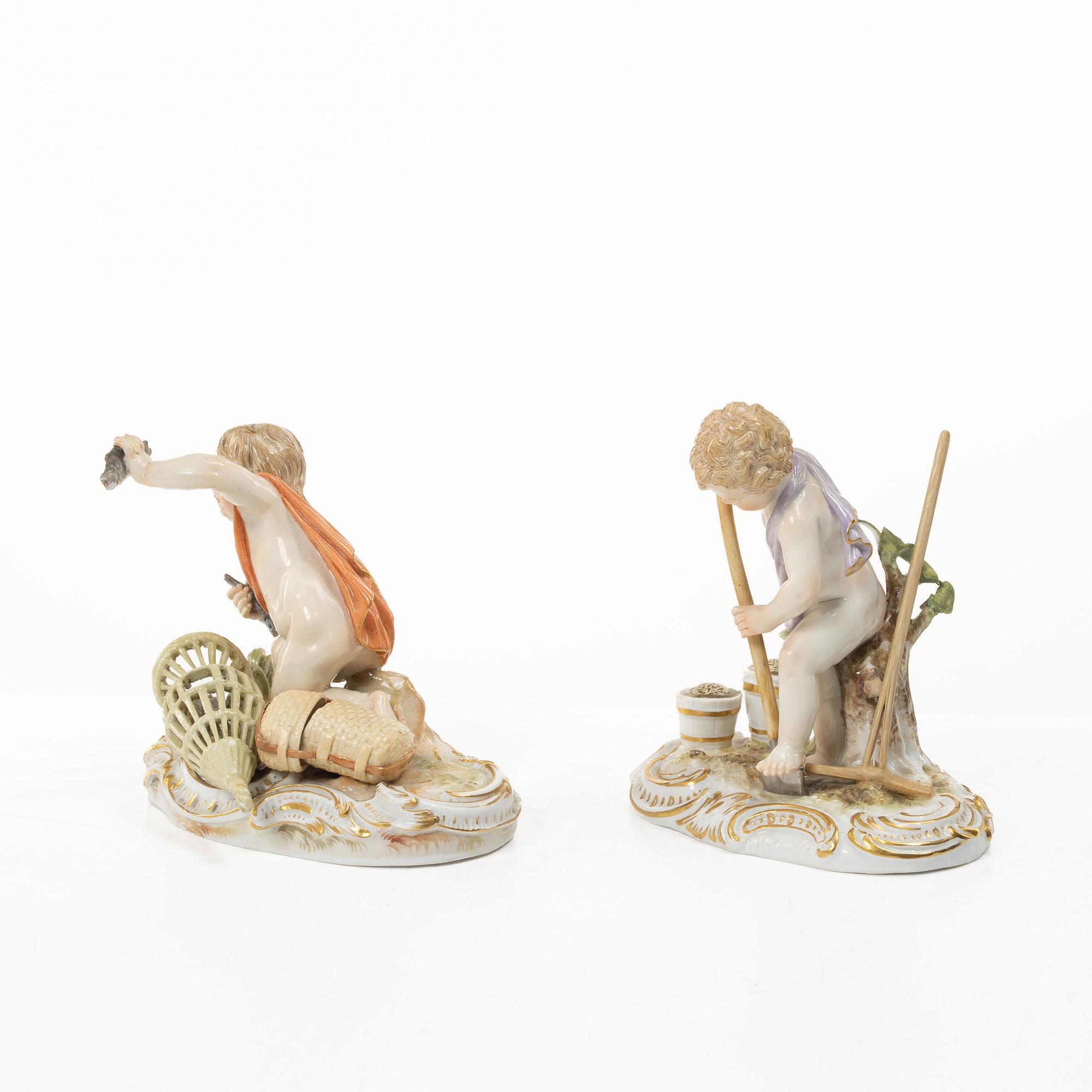 Meissen, Two porcelain figurines, allegories of earth and water, circa 1900.