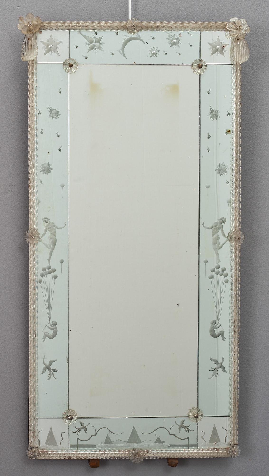 SPEGEL, glas. Venetiansk stil, 1900-talets mitt.