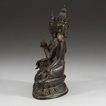 A bronze figure of a deity, presumably Ushnishavijaya, Qing dynasty, 19th Century.
