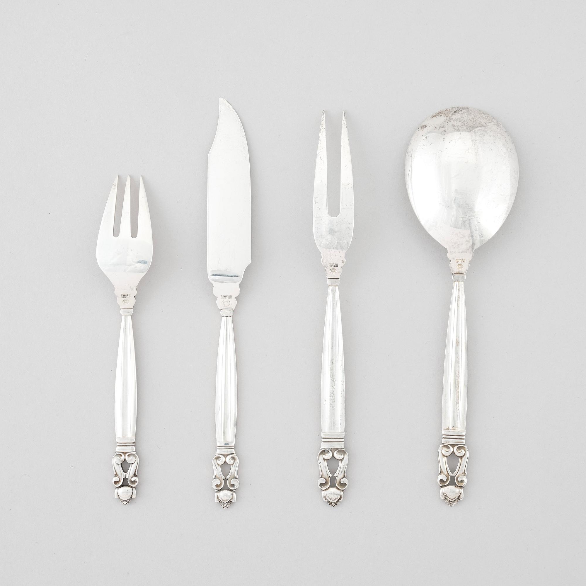Johan Rohde, bestick, 18 delar Konge/Acorn, Georg Jensen, Köpenhamn efter 1945, sterling.