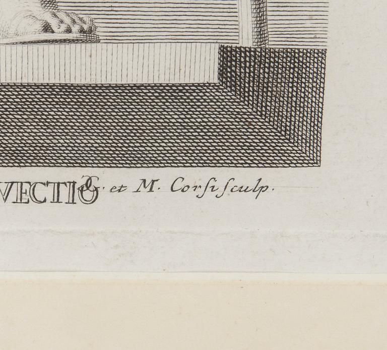 GRAVYR, efter Giovanni Domenico Campiglia, gravör G. et M. Corsi. 1700-tal.