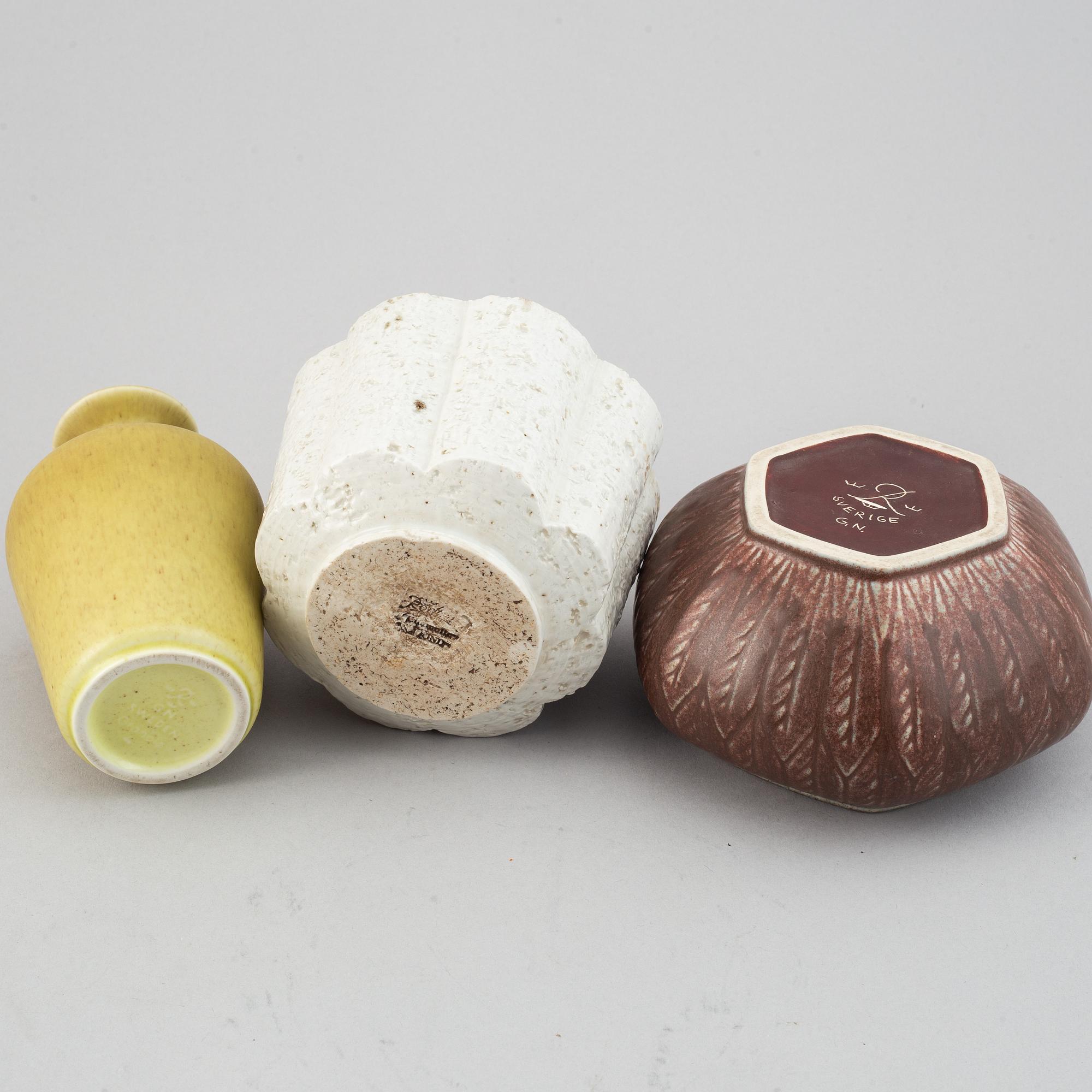 Gunnar Nylund, vaser, 5 st och skål, stengods, Rörstrand.