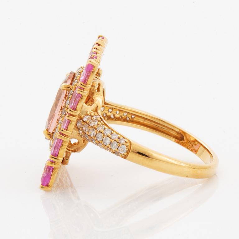 Pink tourmaline, pink sapphire and diamond cocktail ring.