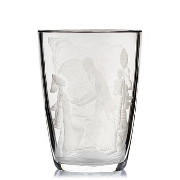 7. Simon Gate, an engraved glass vase, Orrefors, Sweden 1947, engraved by Arthur Diessner.