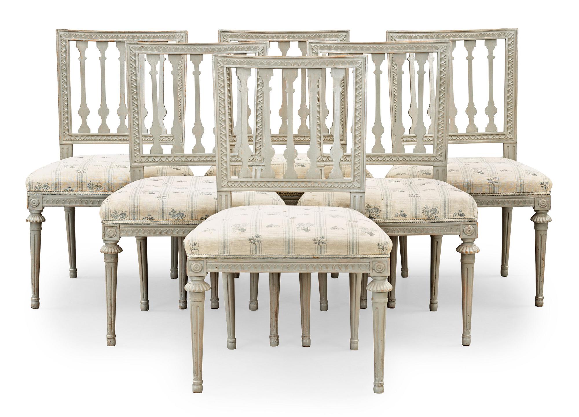 STOLAR, sex stycken, av Ephraim Ståhl (mästare i Stockholm 1794-1820). Sengustavianska.