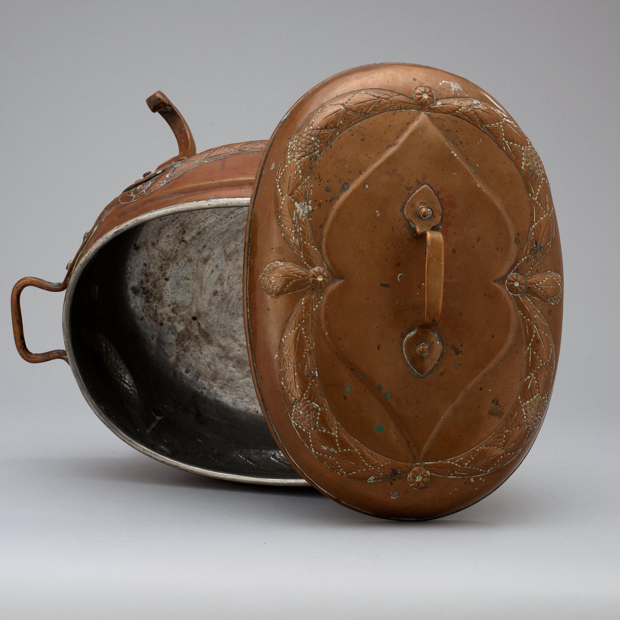 A Danish 18th century copper cauldron with cover.