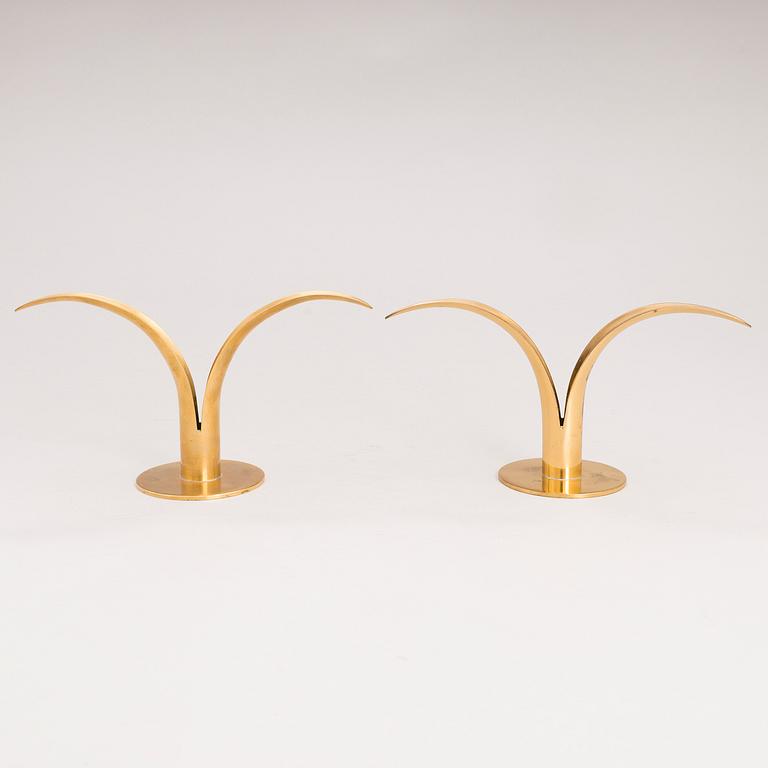 Six brass candle sticks "Liljan" by Ivar Ålenius-Björk for Ystad metall, second half of the 20th century.