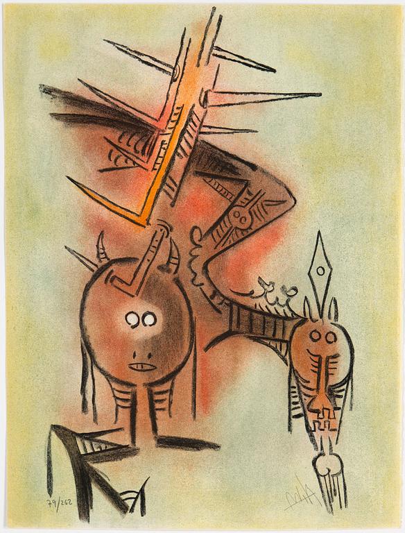 A SET of ten WIFREDO LAM coloured etchings, signed and numbered 79/262.