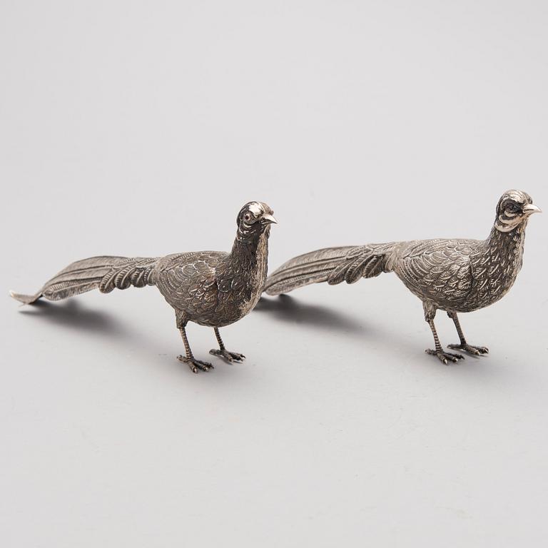 Two bird table decorations in silver, Spain after 1934.
