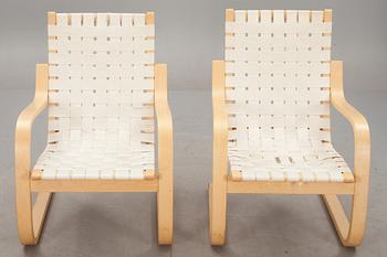 FÅTÖLJER, ett par, "Modell 406", Alvar Aalto, för Artek, Finland.