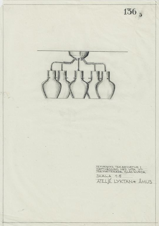 Hans Bergström, a ceiling lamp model 136/5, ateljé Lyktan, Åhus, 1940s.