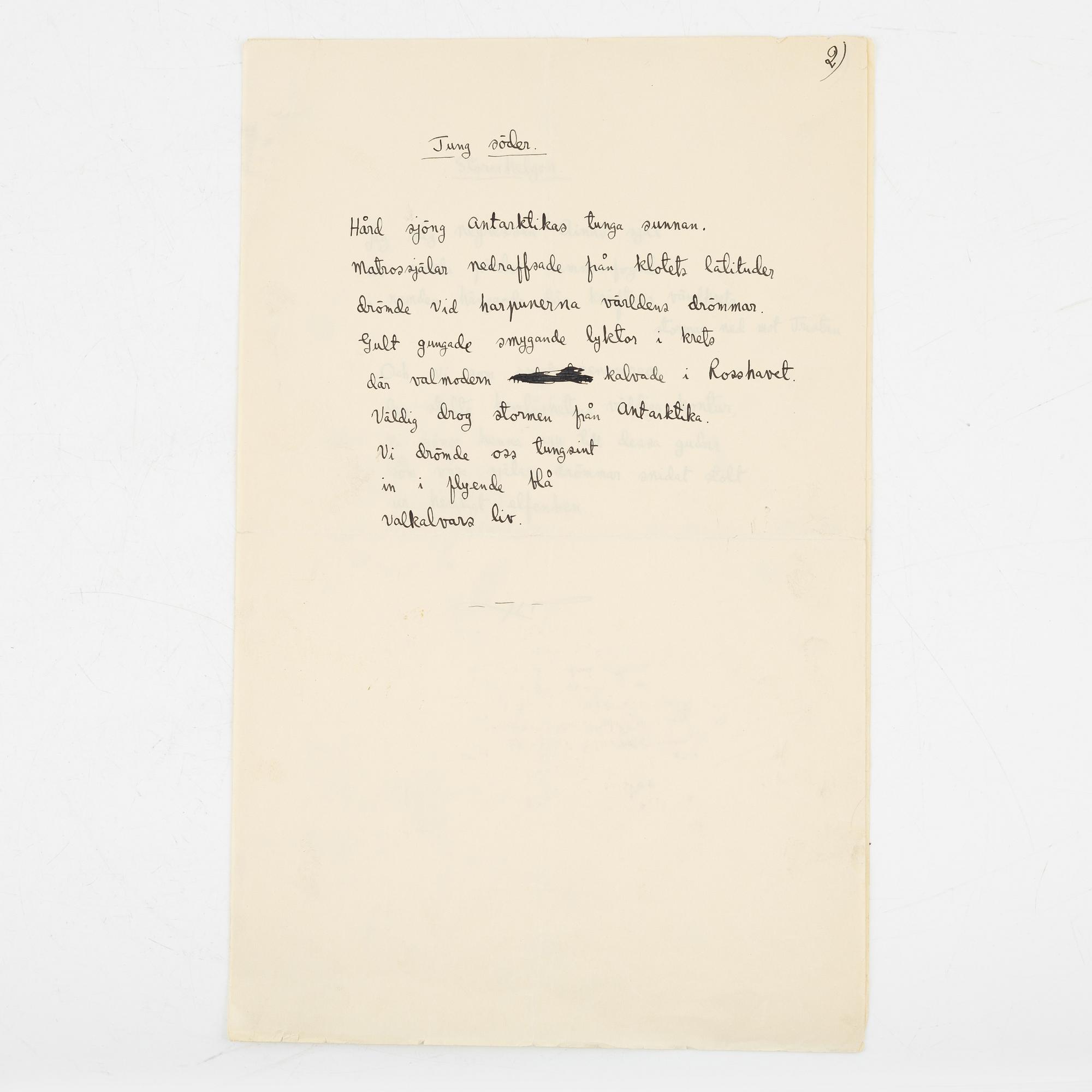 Tre diktmanuskript av Harry Martinson.