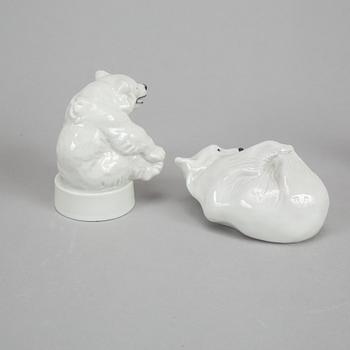 Royal Copenhagen, four porcelain polar bears, 085, 335, 346 and 729, Denmark.