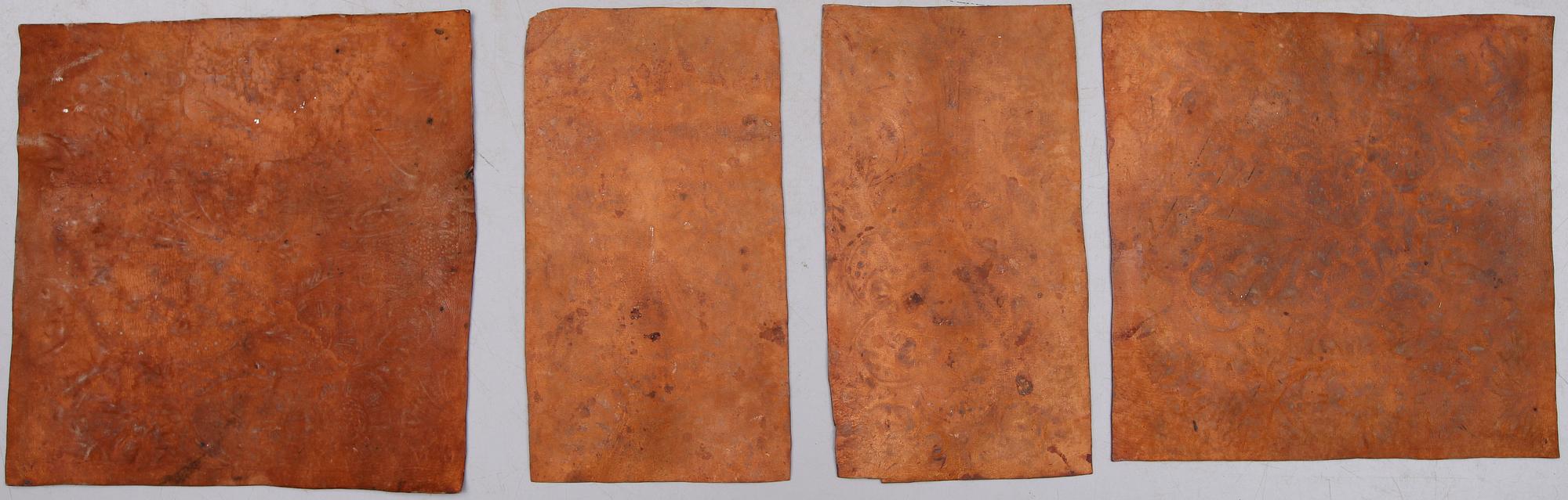 GYLLENLÄDERFRAGMENT, 4 delar, 1700-/1800-tal.