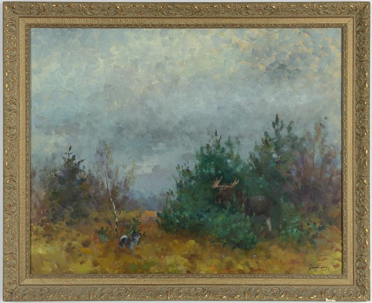 Harald Grennard, Moose and dog on the bog.