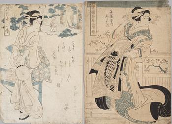 Keisai Eisen, two woodblock prints.