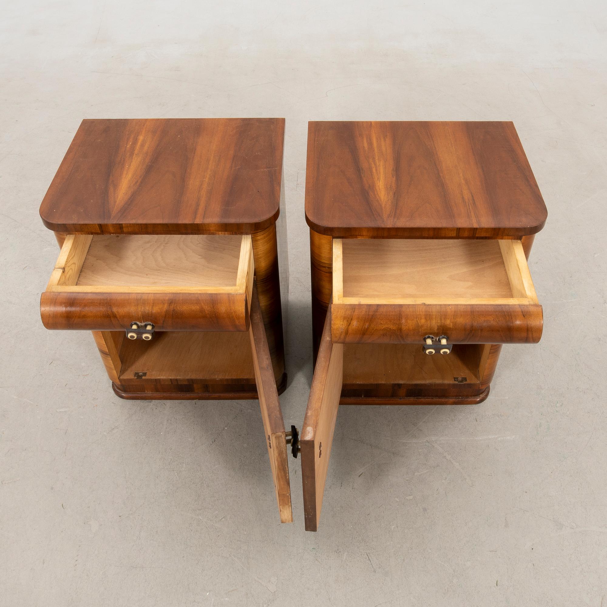 Bedside tables, a pair, first half of the 20th century.
