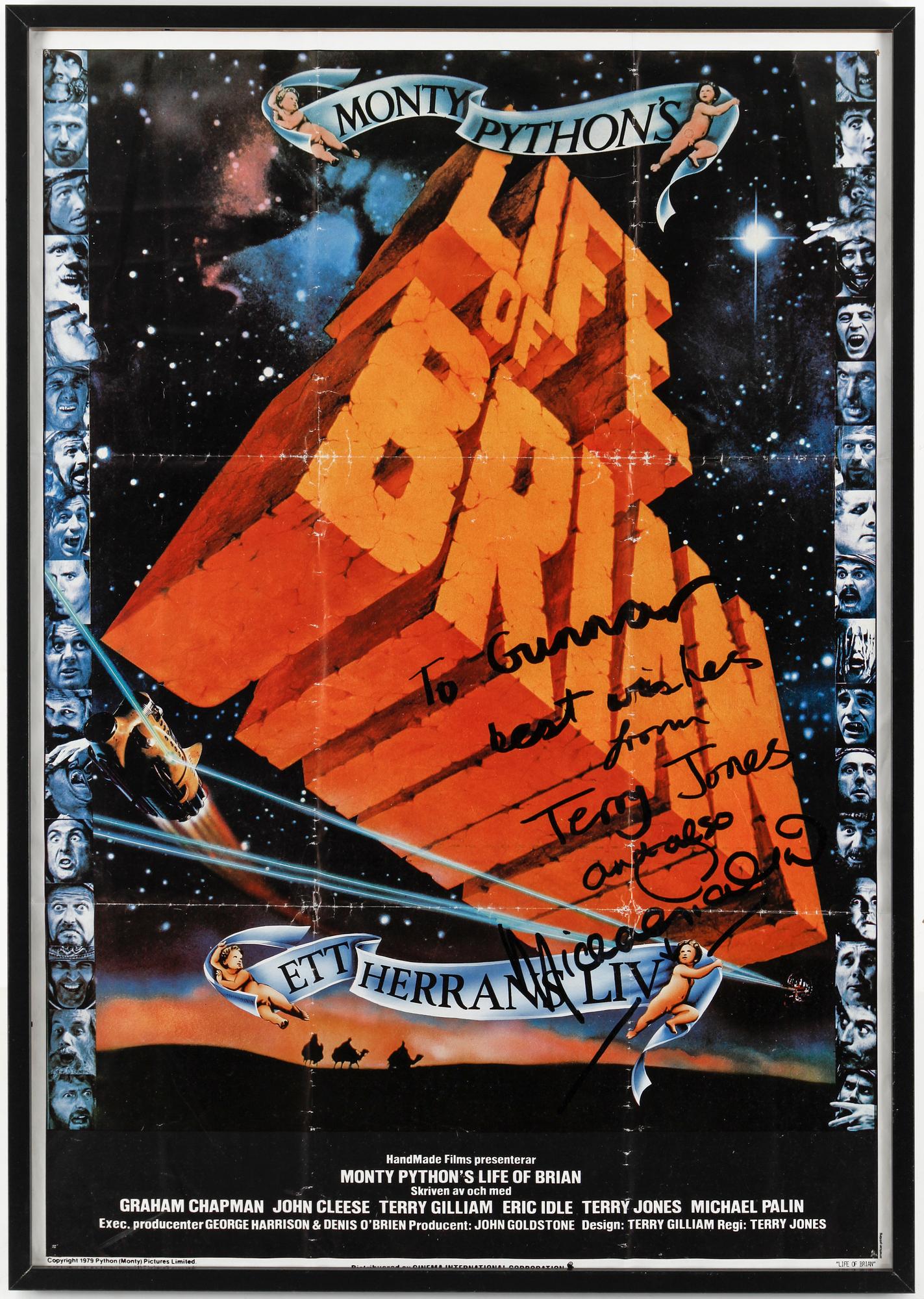 MONTY PYTHON, signerad filmaffisch, Life of Brian-Ett herrans liv. 1979.