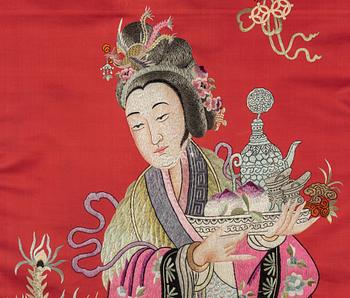 A large Chinese red silk textile, early 20th century.