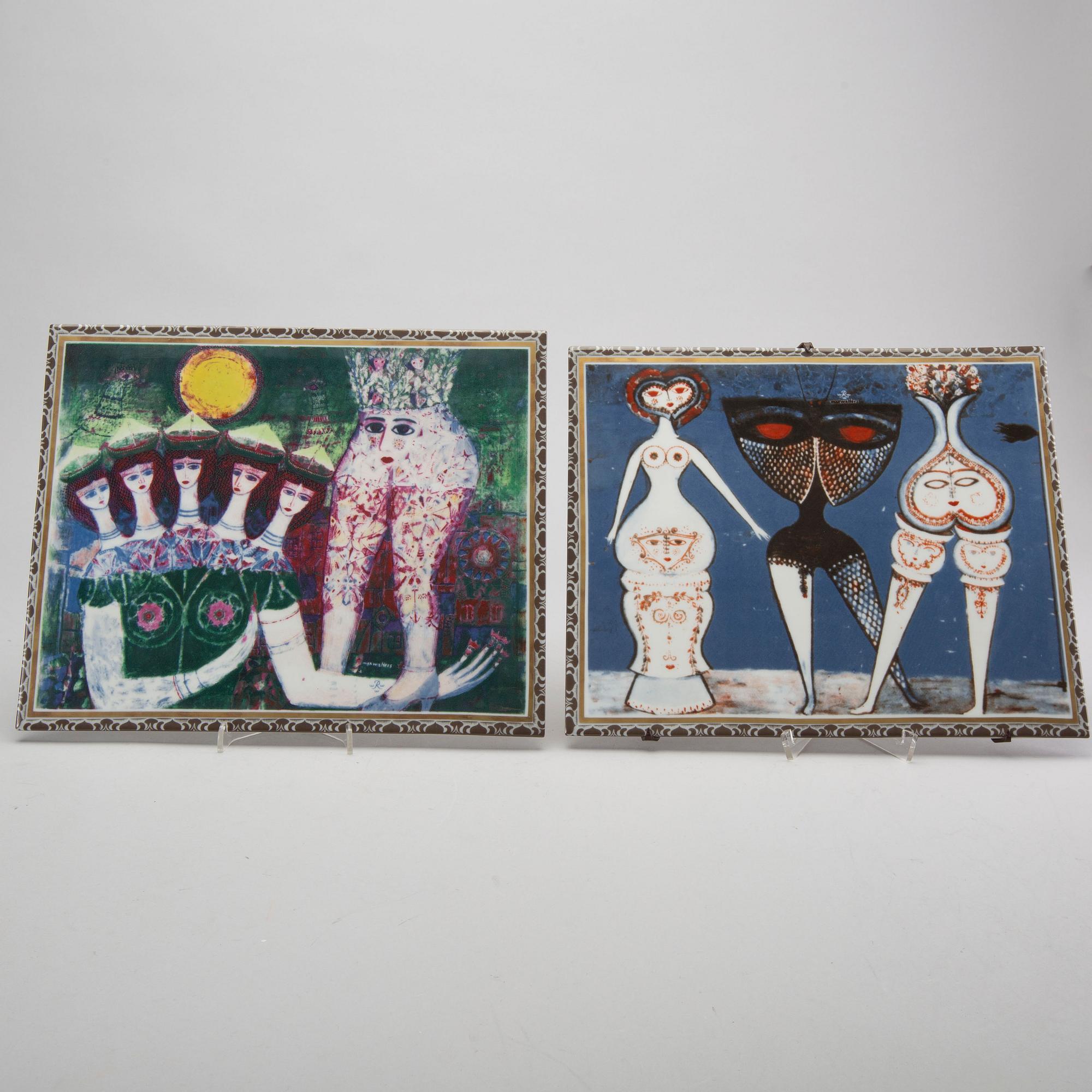 MAX WALTER SVANBERG, 2 st väggplaketter, porslin, Rörstrand, 1900-talets sista kvartal.