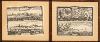 KOPPARSTICK, 5 st ur Erik Dahlbergs 'Svecia antiqua et hodierna', 4 blad 1700-tal, 1 18/1900-tal.