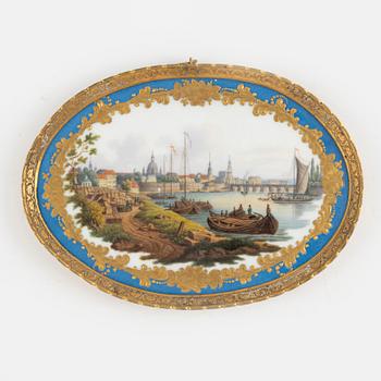 A Meissen 'Dresden gegen Morgen' porcelaine plaque, 19th century.