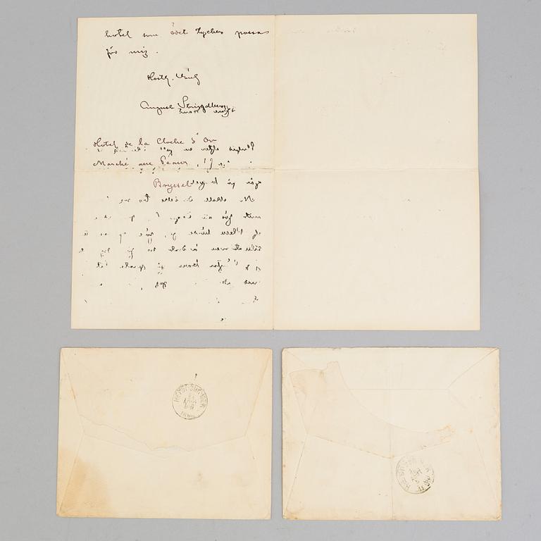 A letter and two envelope, August Strindberg.