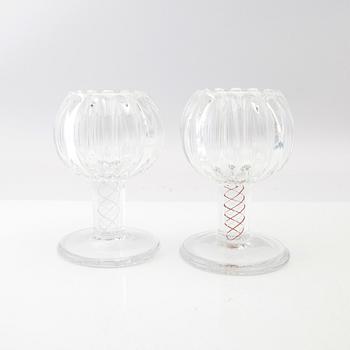 Berit Johansson, candlesticks/goblets 4 pcs signed Orrefors one marked unique.