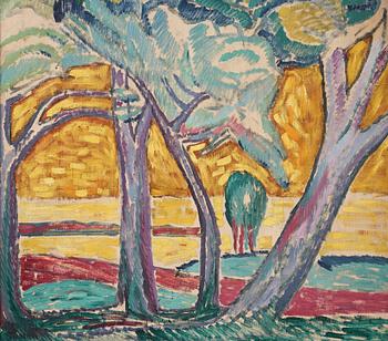 594. Axel Törneman, Illuminated landscape with trees.