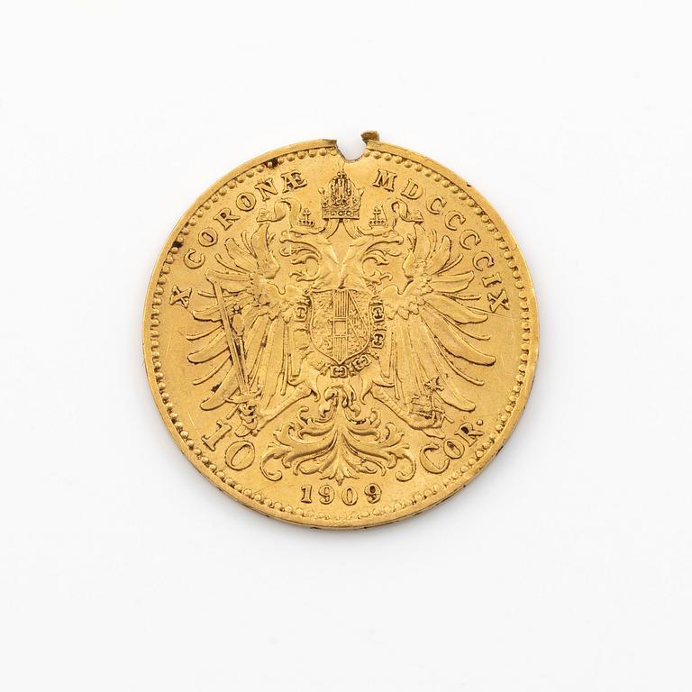 Gold coin, Austria, 10 Corona, 1909.